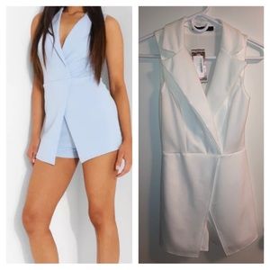Boohoo White Petite Sleeveless Wrap Blazer Romper. NEVER worn.